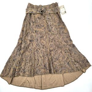 Vintage Luly K Paisley Tan Belted Skirt Size S NWT